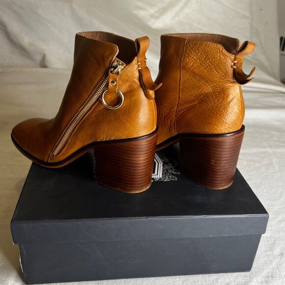 Anthropologie Silent D Dania Size 8 Side Zip Ankle Boot Honey Tan Leather Chunky - Picture 6 of 16